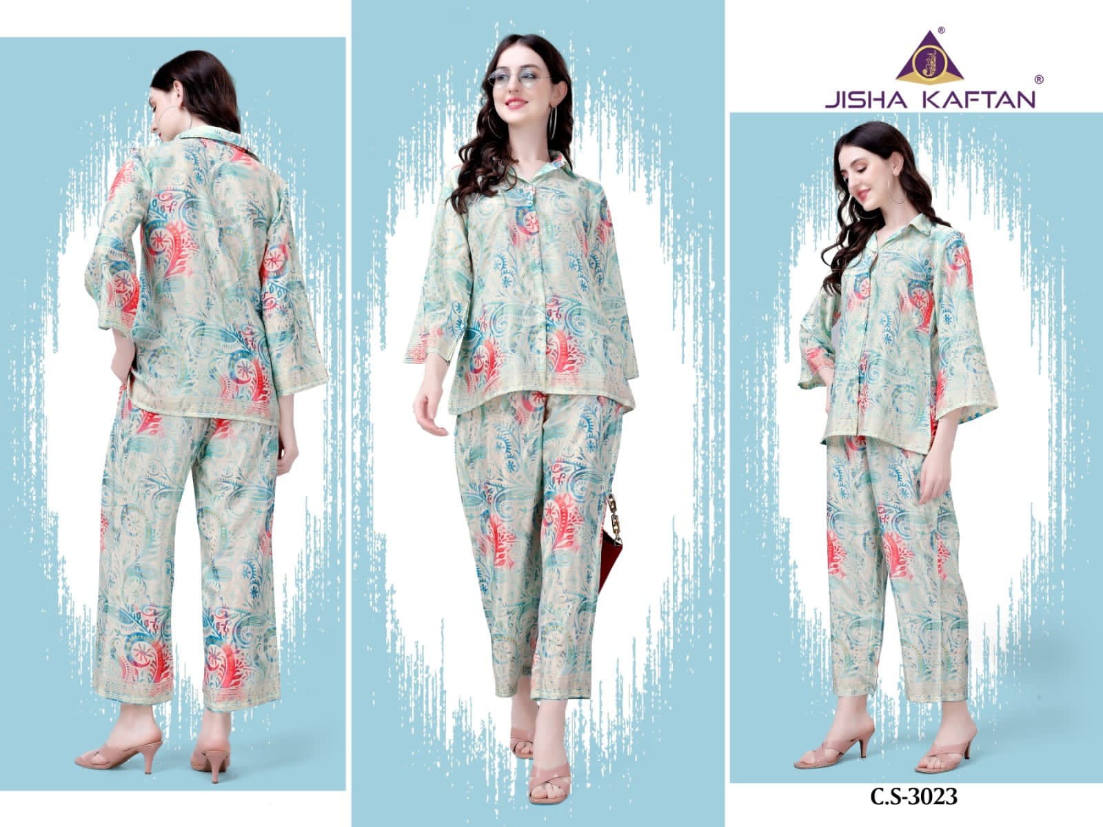 Jisha Kaftan Silk Cord Set Vol 2 Printed Western Catalog